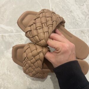 Tan Braided Slide Sandals